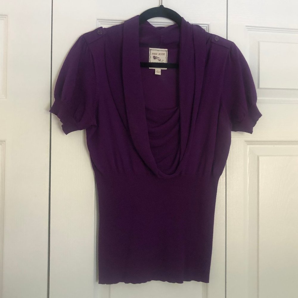 Pink Rose Knit Top, Purple, Size L